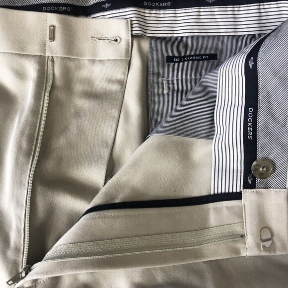 Dockers D3 Dress Pants Mens 36 x 34 Beige Flat Front Classic Fit - Picture 5 of 10